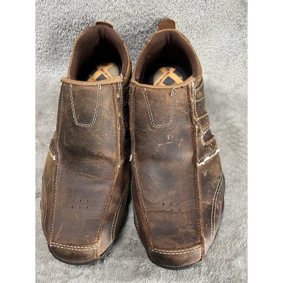 Men's Skechers 7.5 Glides Docklands slip on loafers brown leather relaxed fit - Picture 4 of 8